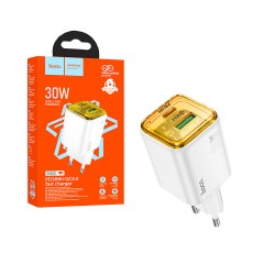 Hoco Adapter N53 Monsoon 2 Ports USB+Type-C 30W White Hoco Adapter N53 Monsoon 2 Ports USB+Type-C 30W White